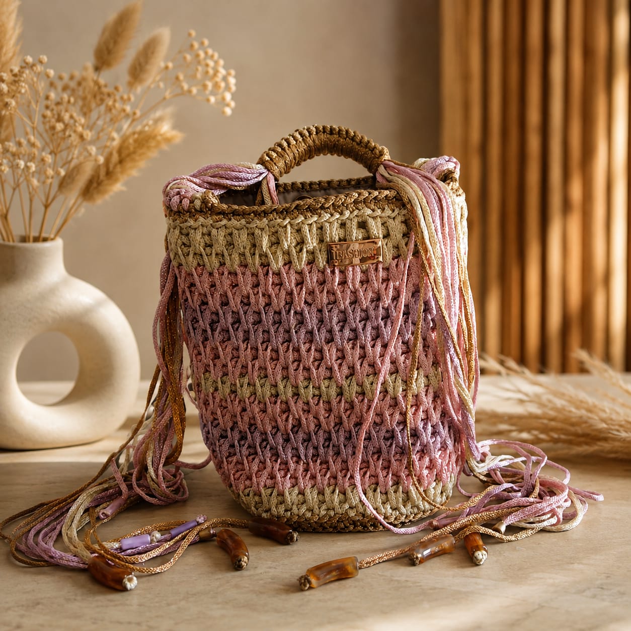Segunda fotografía del bolso rosa y crema